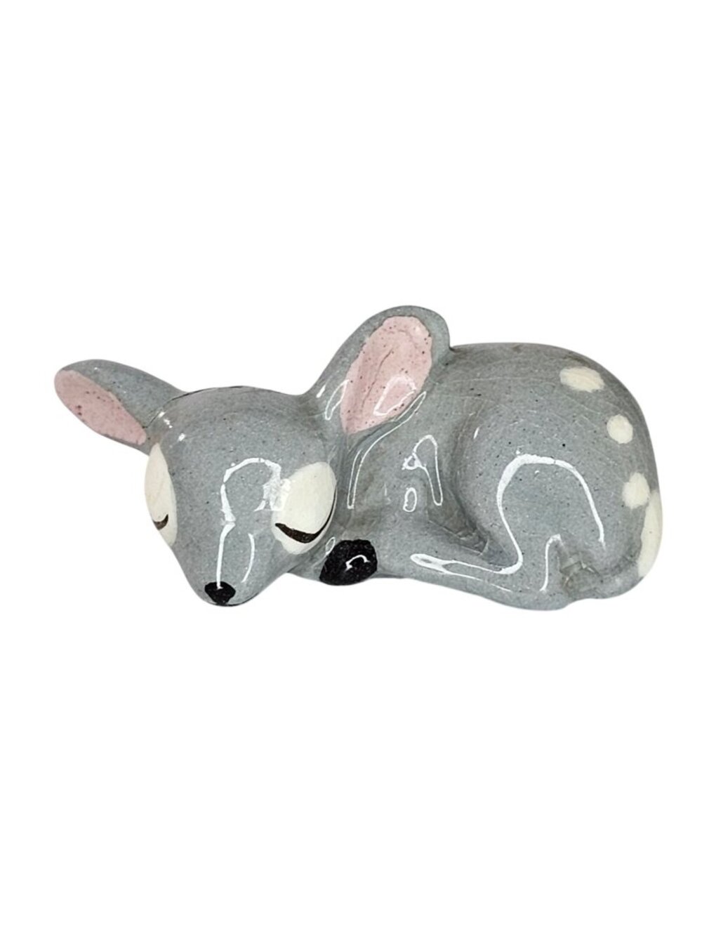 Hagen Renaker Early Sleeping Gray Fawn Baby Deer Miniature Figurine *Repaired*